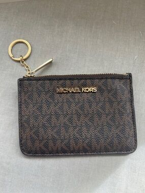 Michael Kors Brown MK Logo Zip Card Holder Key Ring